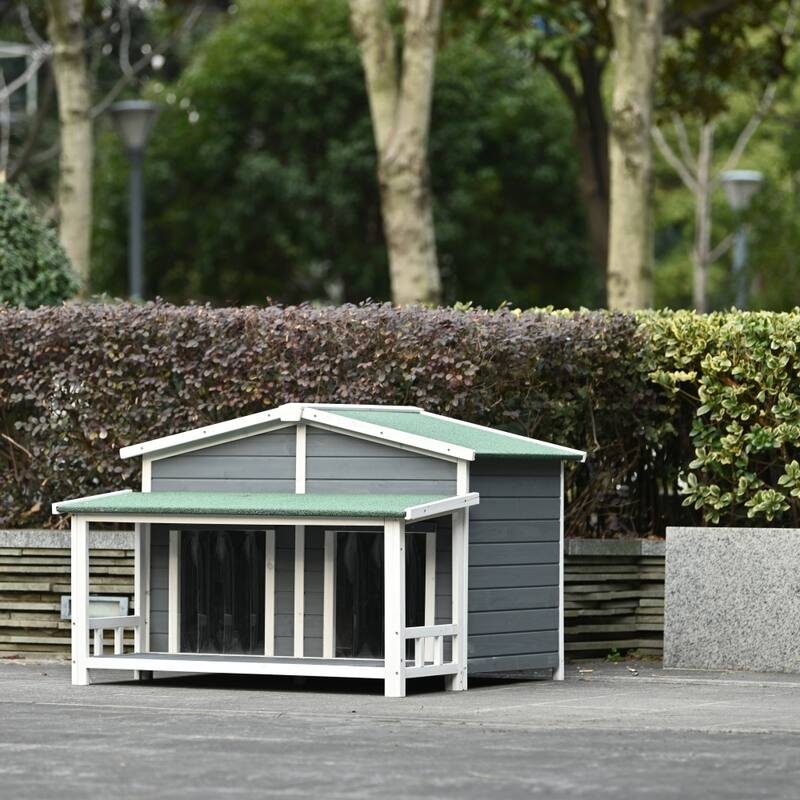 47.2" Outdoor & Indoor Large Wooden Dog Hous with Porch and 2 Doors