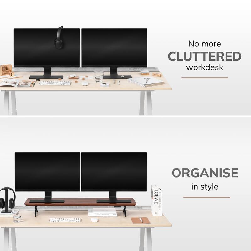 Jani Wood Monitor Stand Riser Desk - Ergonomic Design Stand, Desktop Organizer Table for Home, Office Workspace, Gaming Desk