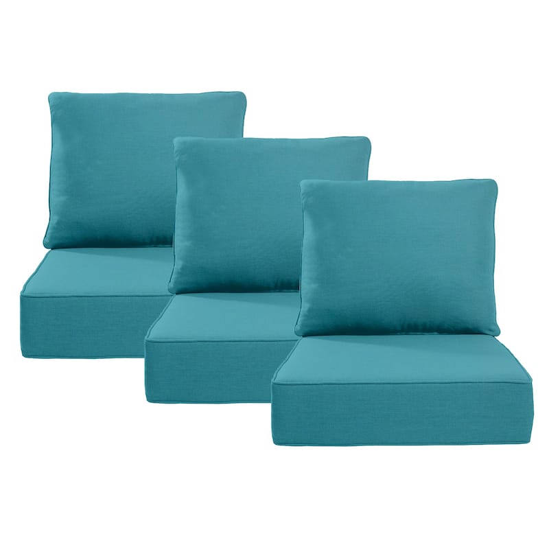 Pocassy 24x24x6 Inch Thick Cushions Pillows Indoor Outdoor Deep Seat Water & Fade Resistant - 3 Set - Light Blue Cushion