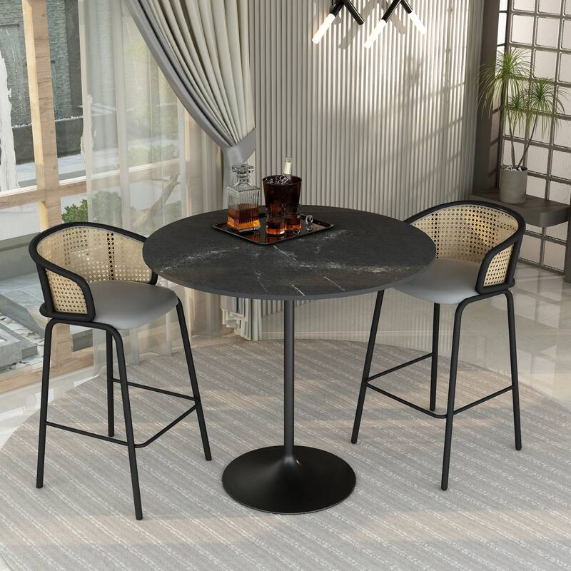 Verve 48" Round Solid Wood Tabletop Dining Table with Black Stainless Steel Base for Dining Room or Apartments