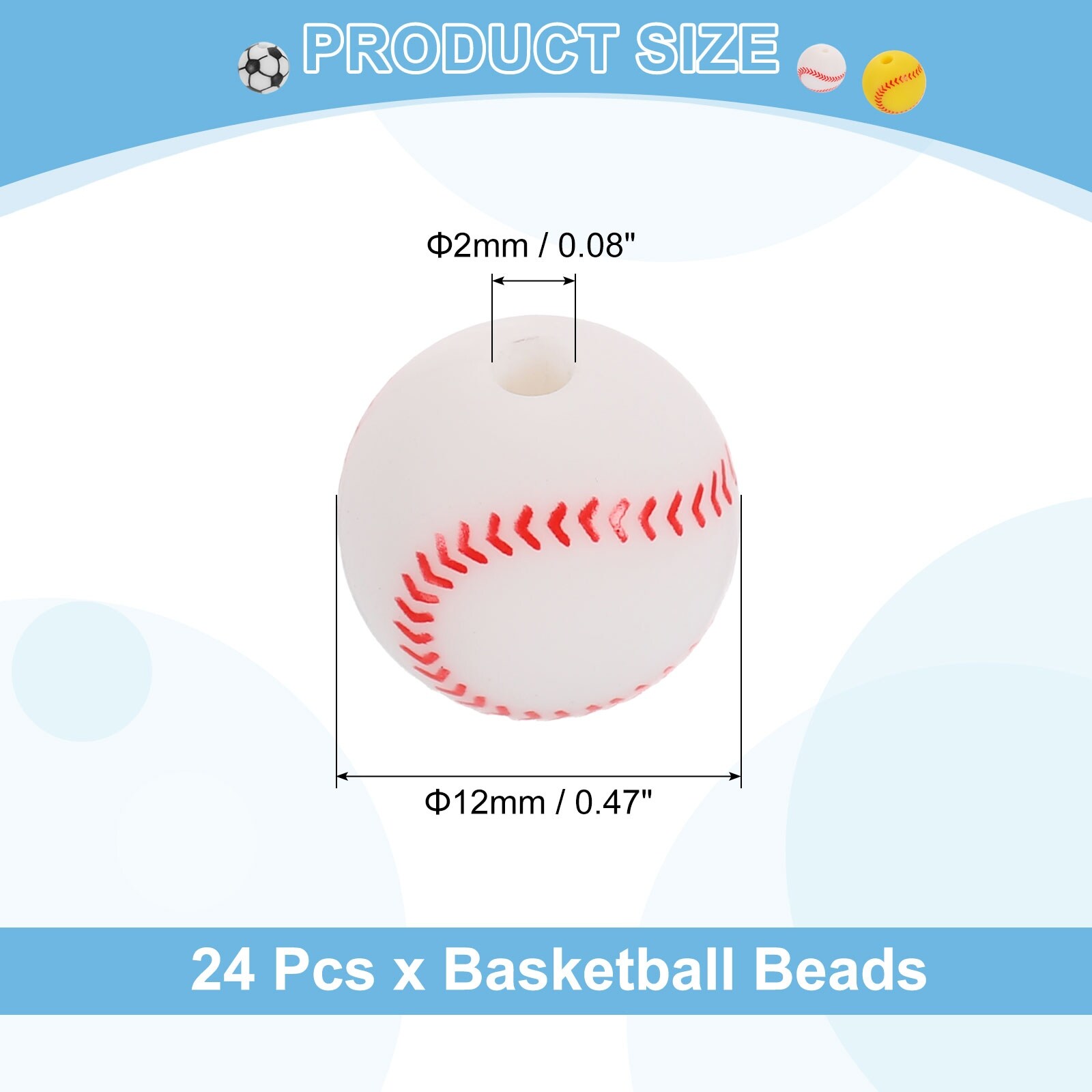 Sports Ball Beads, Silicone Round Spacer Focal Bead