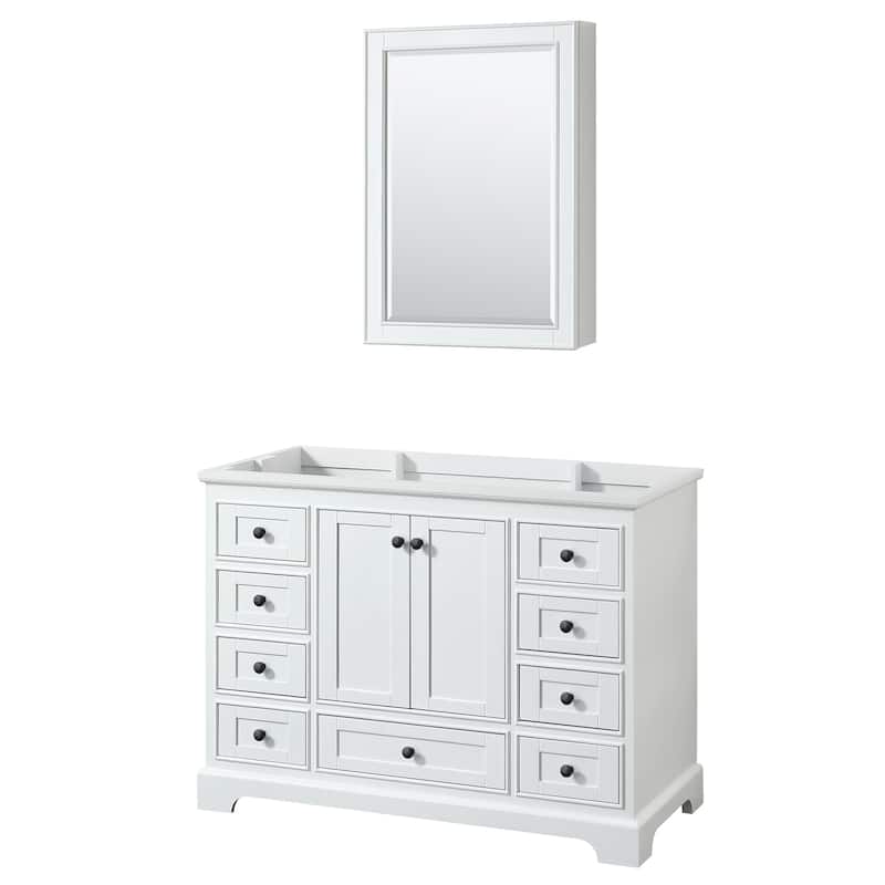 Deborah 48-inch Single Bathroom Vanity, Medicine Cabinet - White, Black Trim, No Top