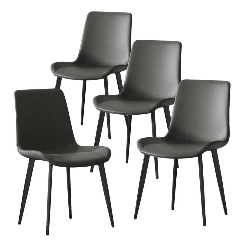 Dining Chair Set of 4, PU Kitchen Upholstered Chairs with Metal Leg - Black