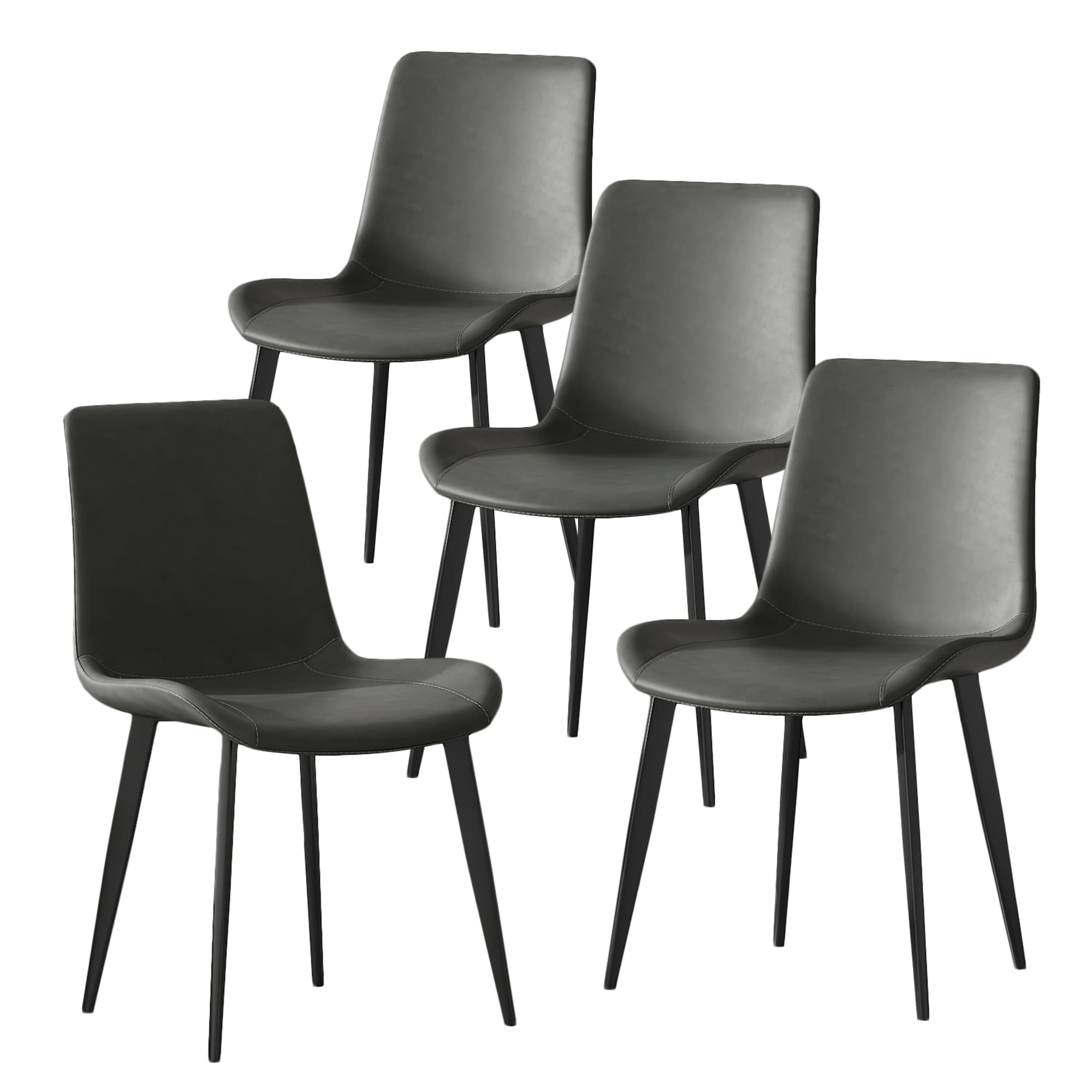 Modern Set of 4 Dining Chairs with Faux Leather Upholstered Cushion Seat and Sturdy Metal Legs by GDFStudio