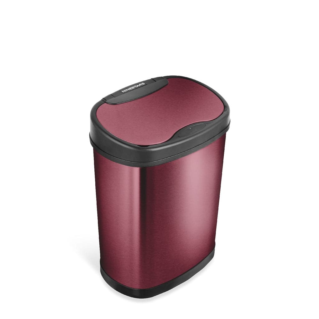 NINESTARS 3.9 Gallon Burgundy Stainless Steel Motion Sensor Trash Can, Oval