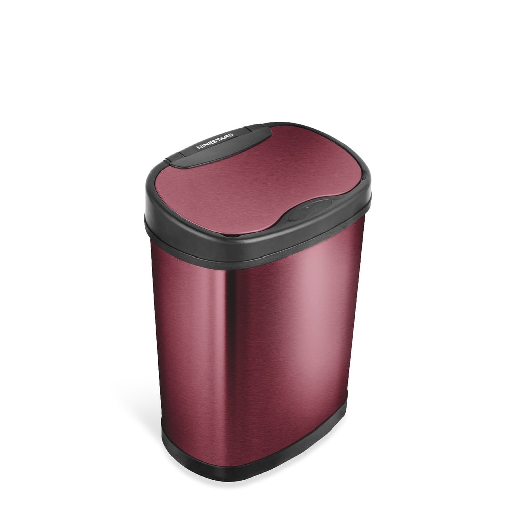 NINESTARS 3.9 Gallon Burgundy Stainless Steel Motion Sensor Trash Can, Oval