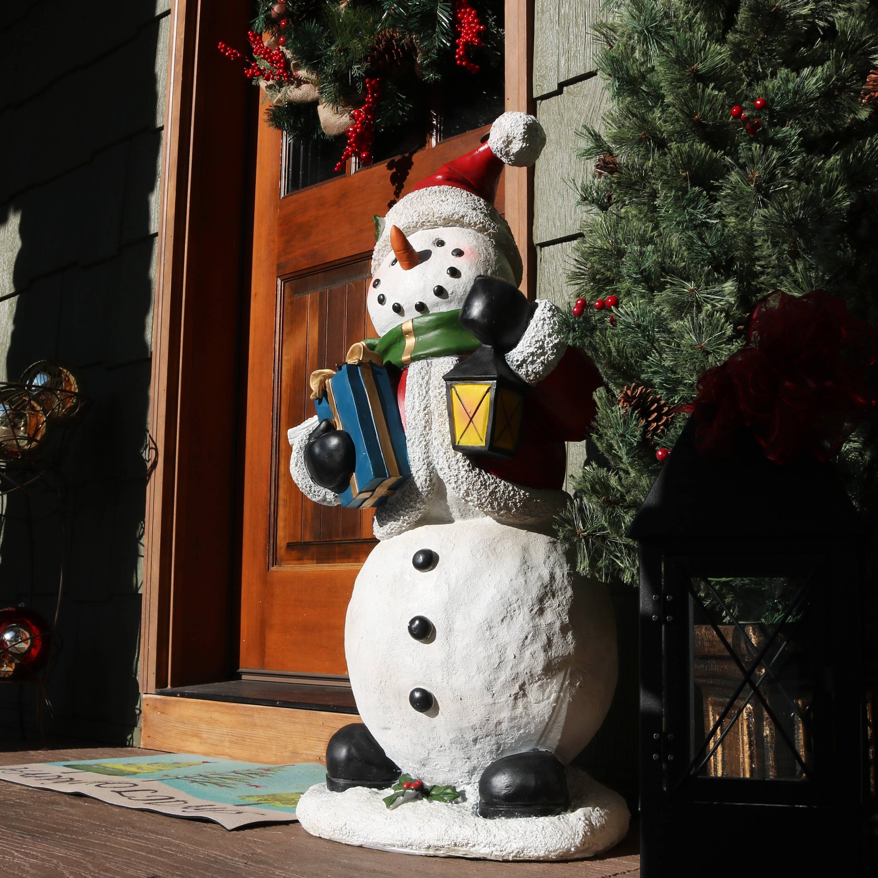 Shop Sunnydaze Holly Jolly Snowman Statue Polyresin Indoor