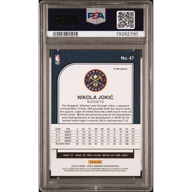 Nikola Jokic 2019 Panini Hoops Premium Stock Silver Mojo Card #47 Graded PSA 10 - 8'6" x 11'6"