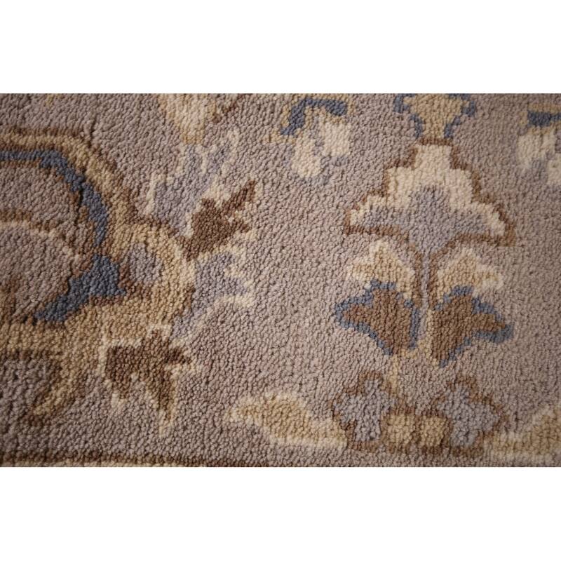 Floral Gray Oushak Indian Area Rug Hand-Knotted Wool Carpet - 8'1" x 9'11"