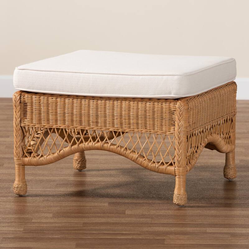 Brooklyn Bohemian Light Honey Braided Rattan Ottoman Stool