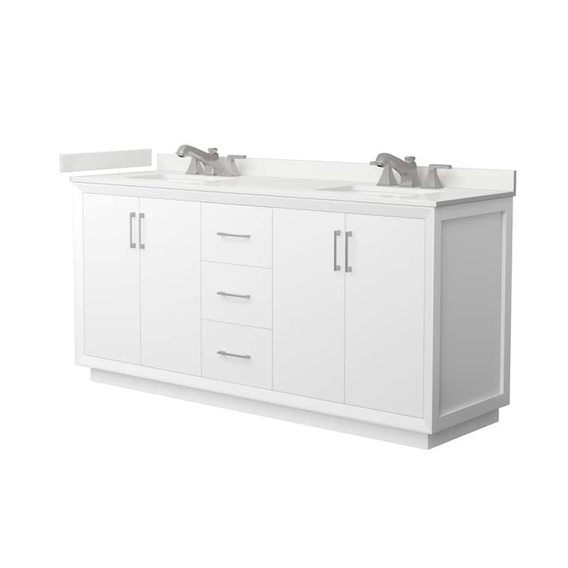 Wyndham Collection WCF414172D-QTZ-US3MXX Strada 72" Free Standing - White / White Quartz Top / Brushed Nickel Hardware