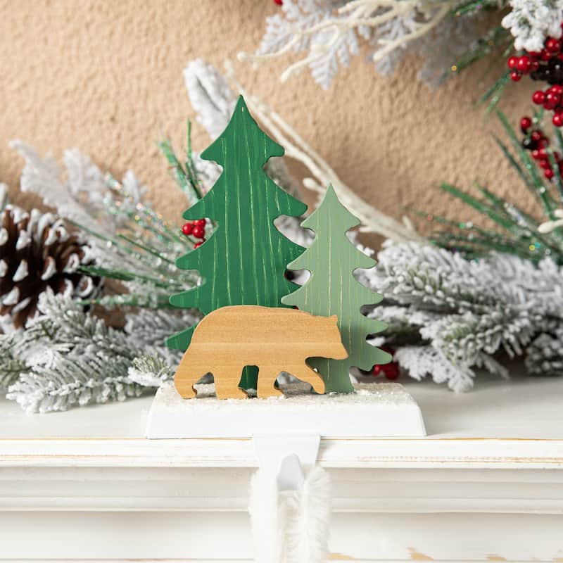 Glitzhome 6.75"H Set of 2 Christmas Reindeer & Bear Stocking Holders