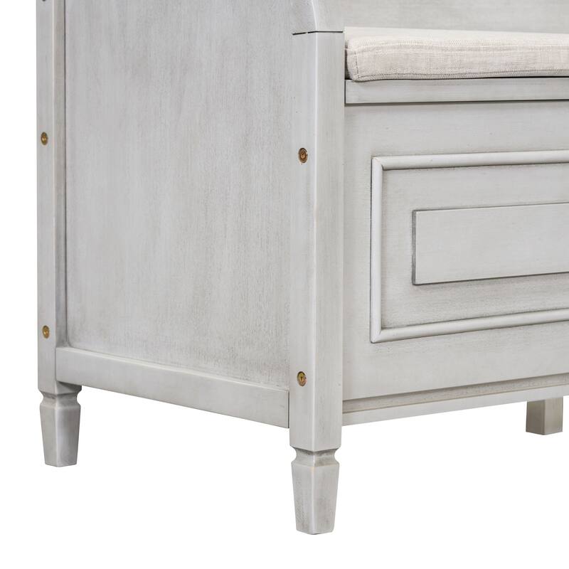 Rustic Style Solid wood Entryway Multifunctional Storage Bench with Safety Hinge