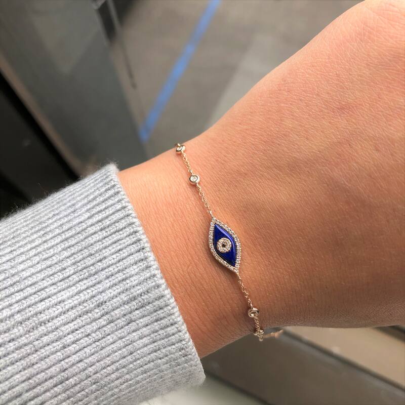 Joelle Collection Evil Eye Bracelet Lapis & Diamond 14K Rose Gold - Stackable Bracelet