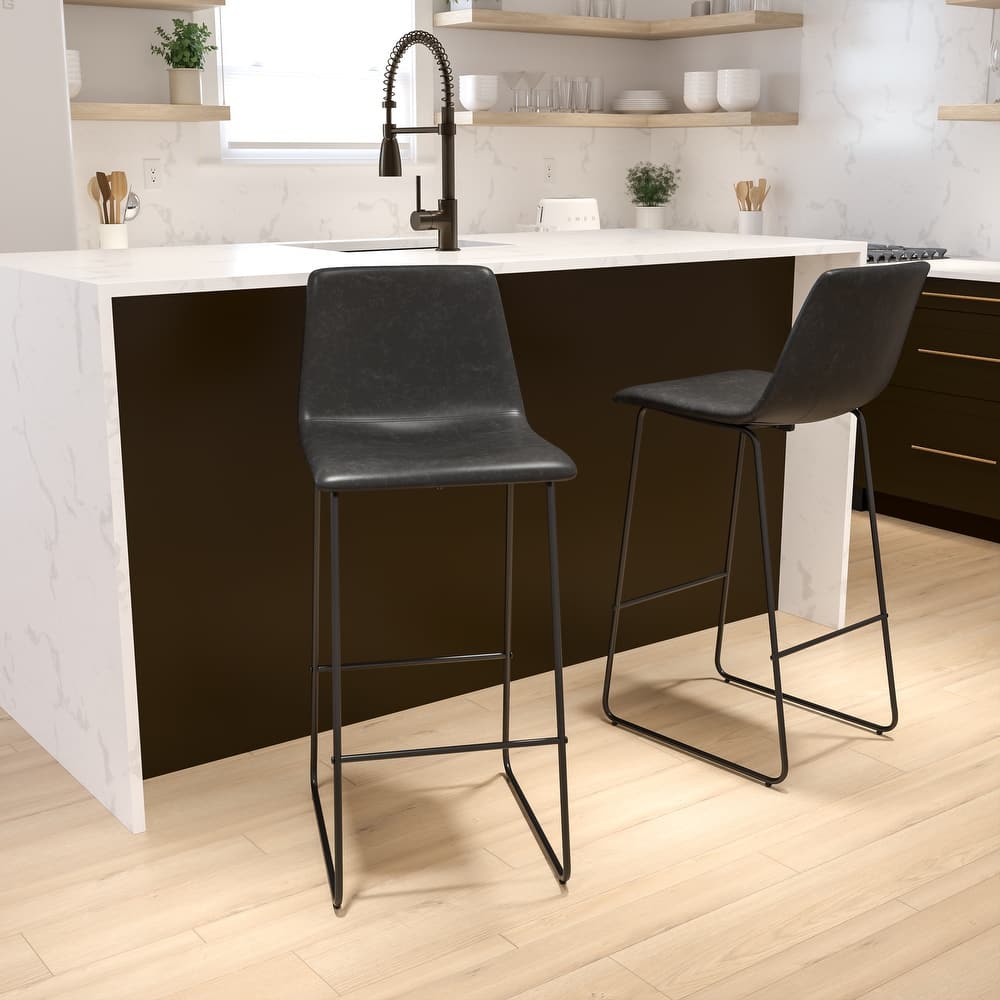 LeatherSoft Bucket Seat Bar Stool (Set of 2)