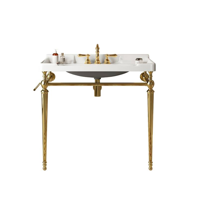 Wall-Mounted Bathroom Vanity with Ceramic Basin and Metal Legs