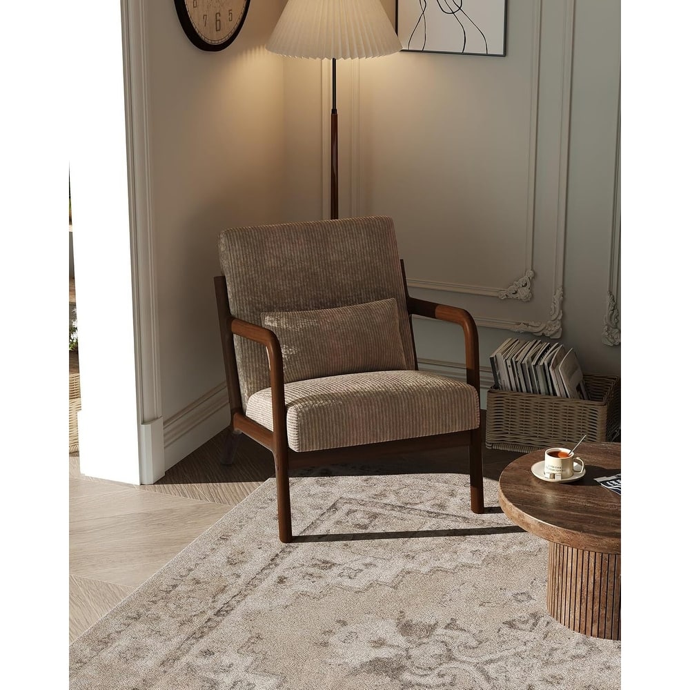 Modern Corduroy Accent Sofa Chair, Lounge Armchair with Lumbar Pillow for Living Room, Bedroom