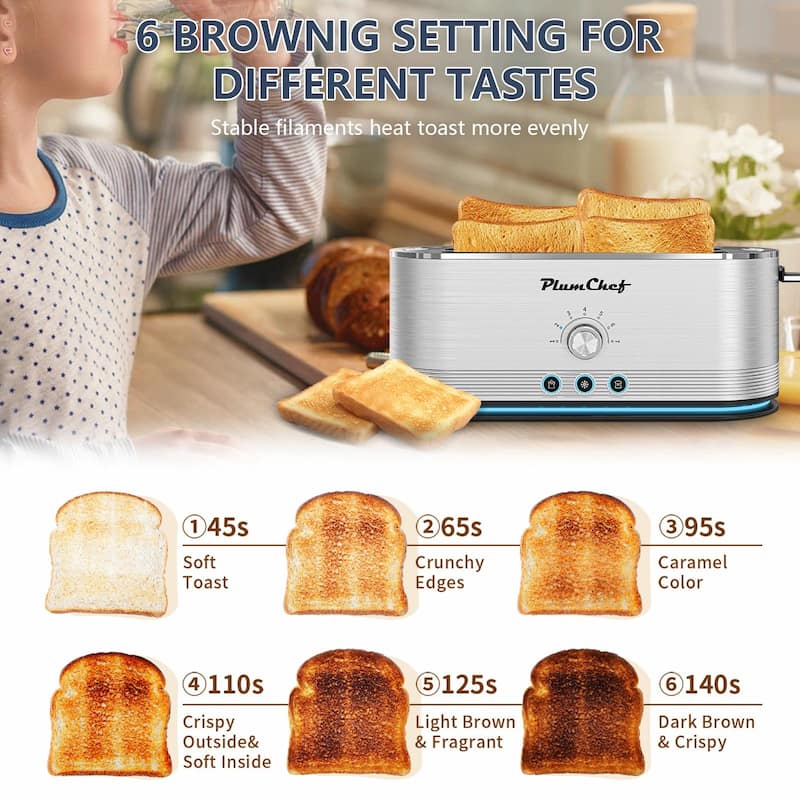 4-Slice Toaster, 7 Browning Settings, Defrost/Reheat Functions, Full Stainless Steel Housing, Anti-Fingerprint & Anti-Jam