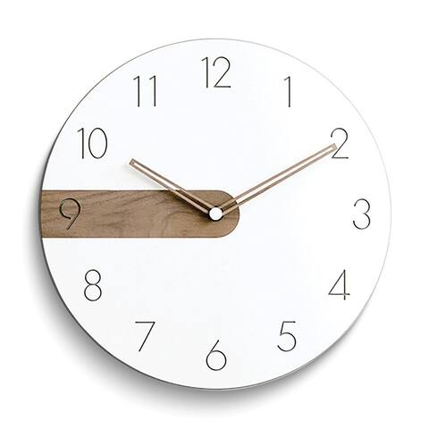 Curata White Acrylic with Walnut Accent Quartz Wall Clock with Silent Movement