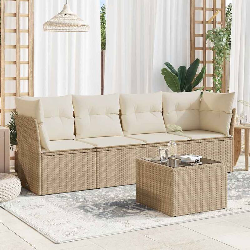 vidaXL Garden Sofa Set Beige PE Rattan, Powder-Coated Steel, Tempered Glass - 21.7 x 21.7 x 14.6