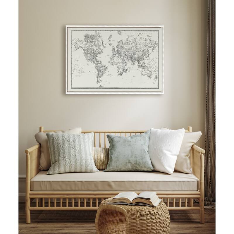 Sylvie Beaded Vintage BW World Map Canvas by Creative Bunch Studio