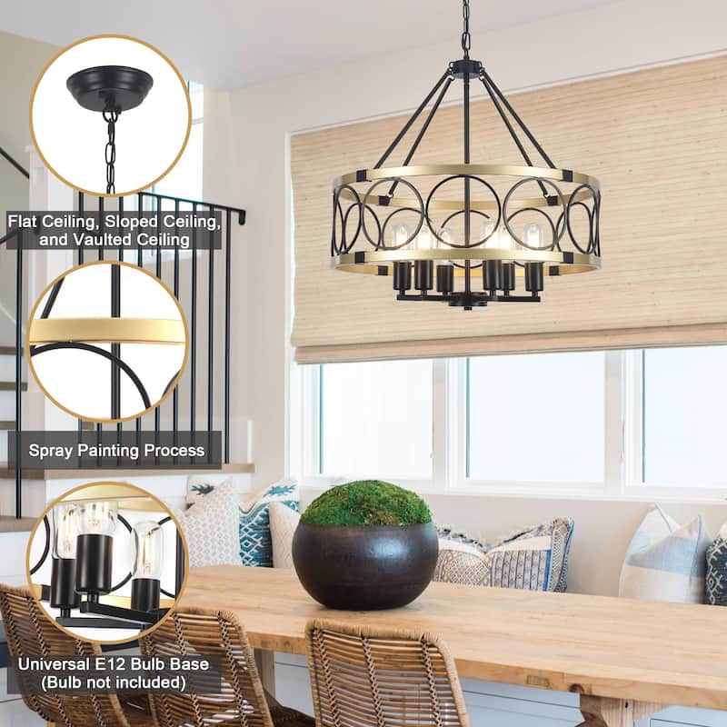 6-Light Candlestick Hanging Circle Linear Foyer Chandelier Lighting for Dining Room Kitchen Island