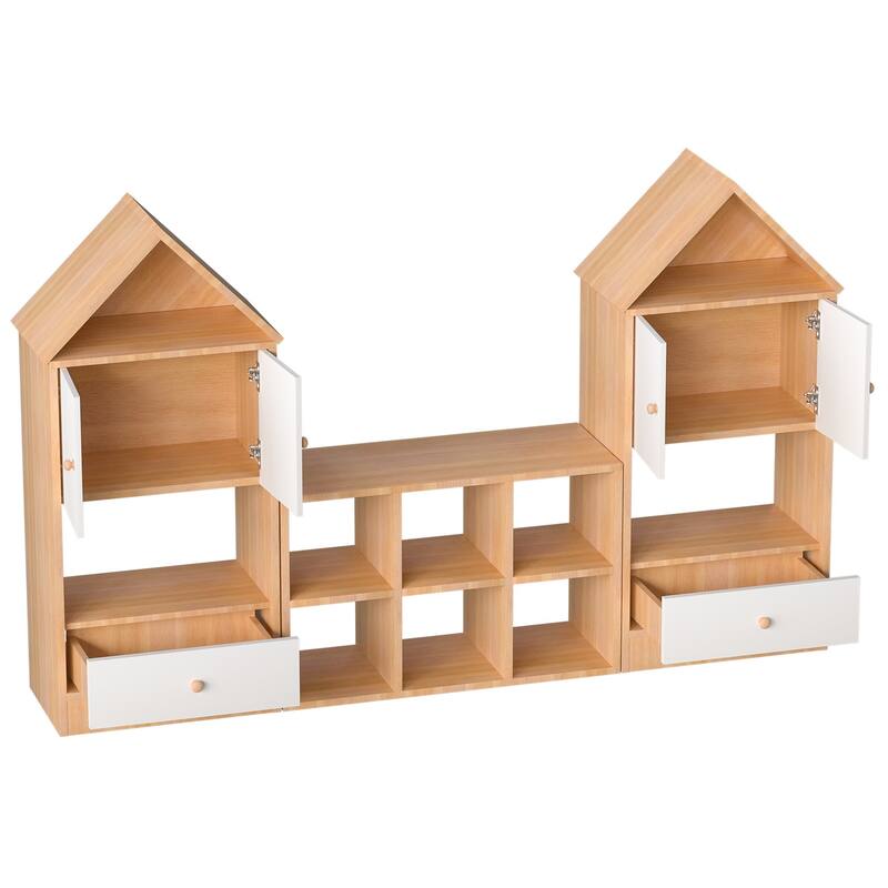 MVersatile Kids Bookshelf House Shape Toy Organizer for Bedroom Playroom