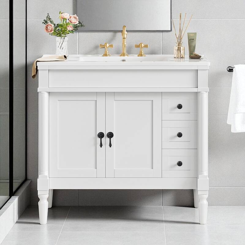 36" Bathroom Vanity with Ceramic Sink, Soft-Close Doors & Drawers, Adjustable Shelves, Modern Storage Cabinet - White