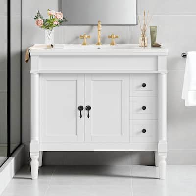 36" Bathroom Vanity with Ceramic Sink, Soft-Close Doors & Drawers, Adjustable Shelves, Modern Storage Cabinet
