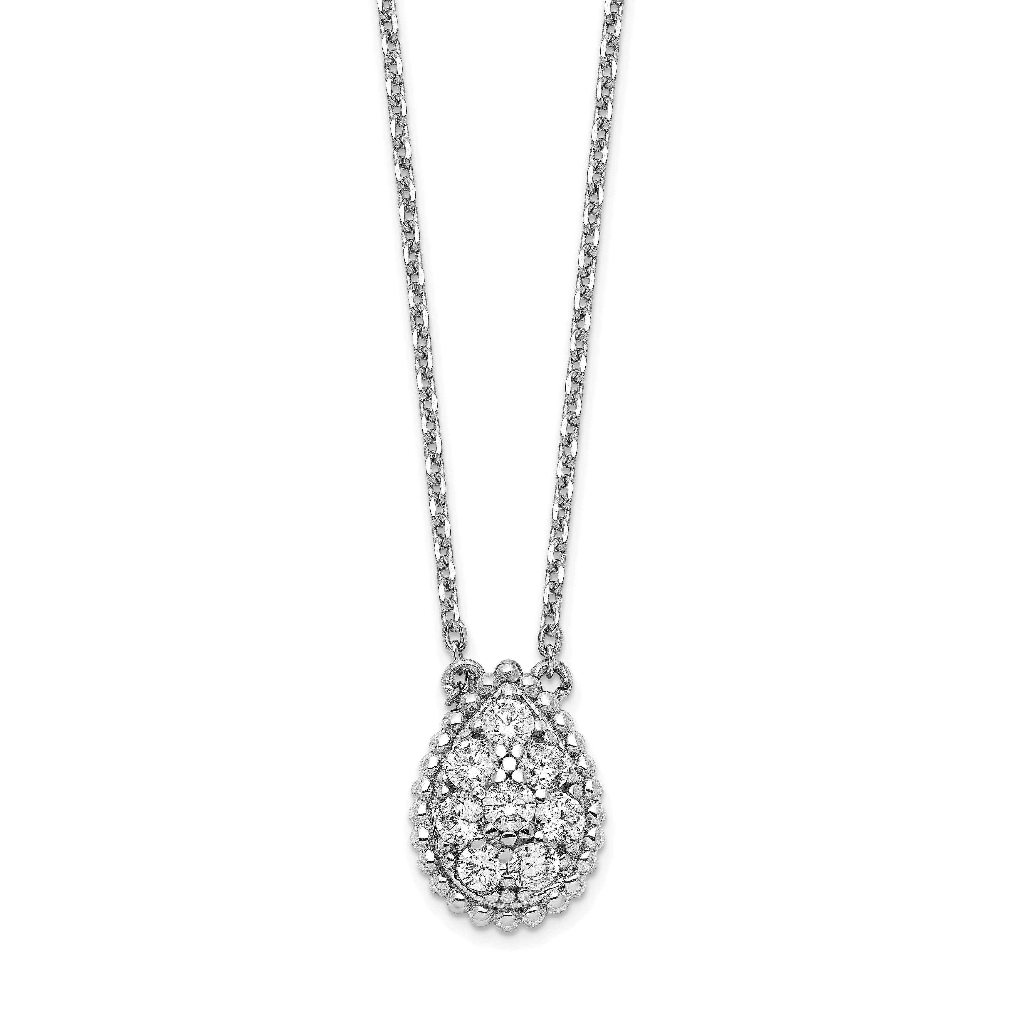 Sterling Silver Cubic Zirconia V-shape Pendant Necklace with Tear shape CZ 18 Inches 