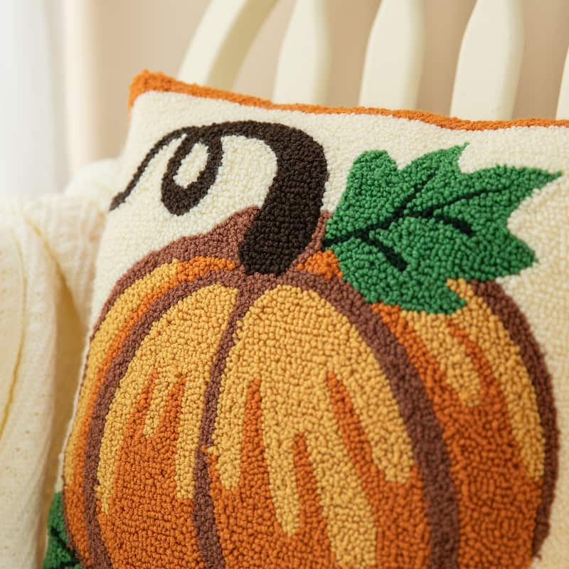 Glitzhome 14''H Fall Harvest Hooked Pumpkin Sunflower Pillow
