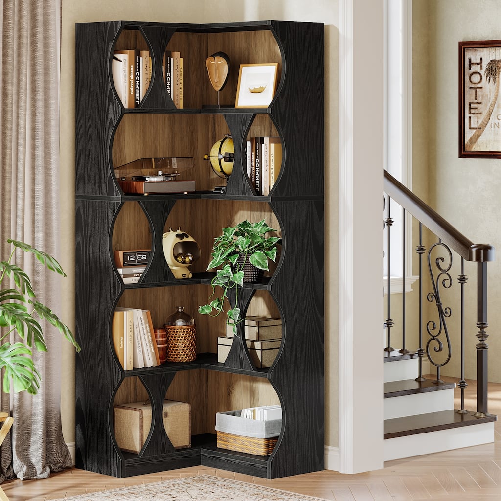 5-Tier Modern L-Shaped Book Shelf Display Bookshelf