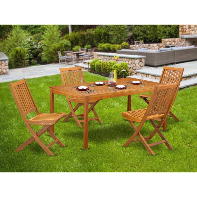 Outdoor Coffee Table Set- Folding Chairs Slatted Back and Rectangle Top with 4 legs - Natural Oil Finish (Pieces option) - 65.8 - CMDK5CWNA