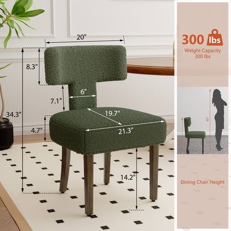 Dining Chairs Boucle Fabric Lamb Upholstered T-Shape (Set of 2)