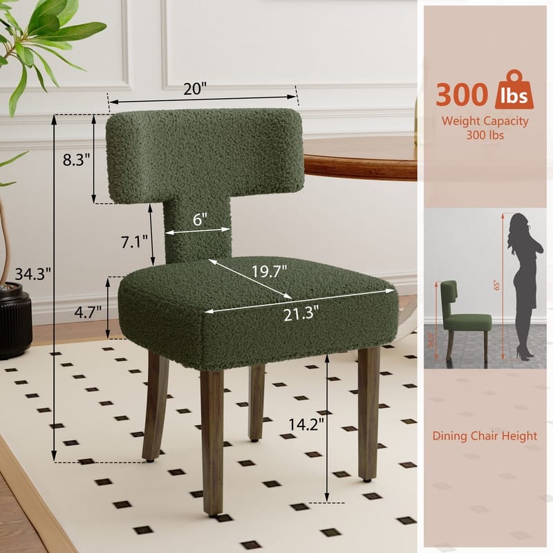 Dining Chairs Boucle Fabric Lamb Upholstered T-Shape (Set of 4)