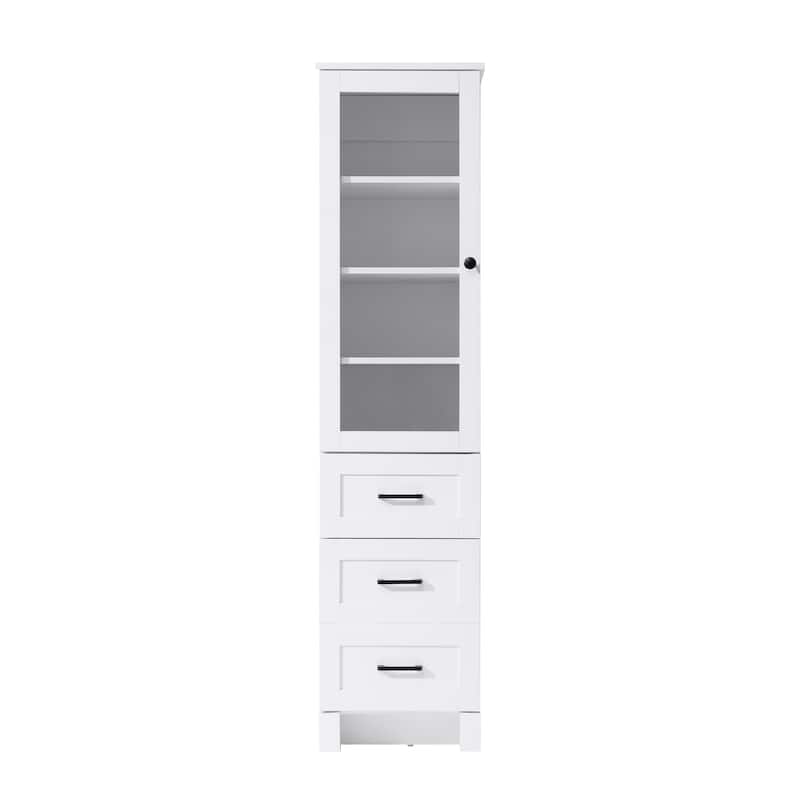 Fresco 16-28 Inch Bath Storage Glass Cabinet - White - 16"