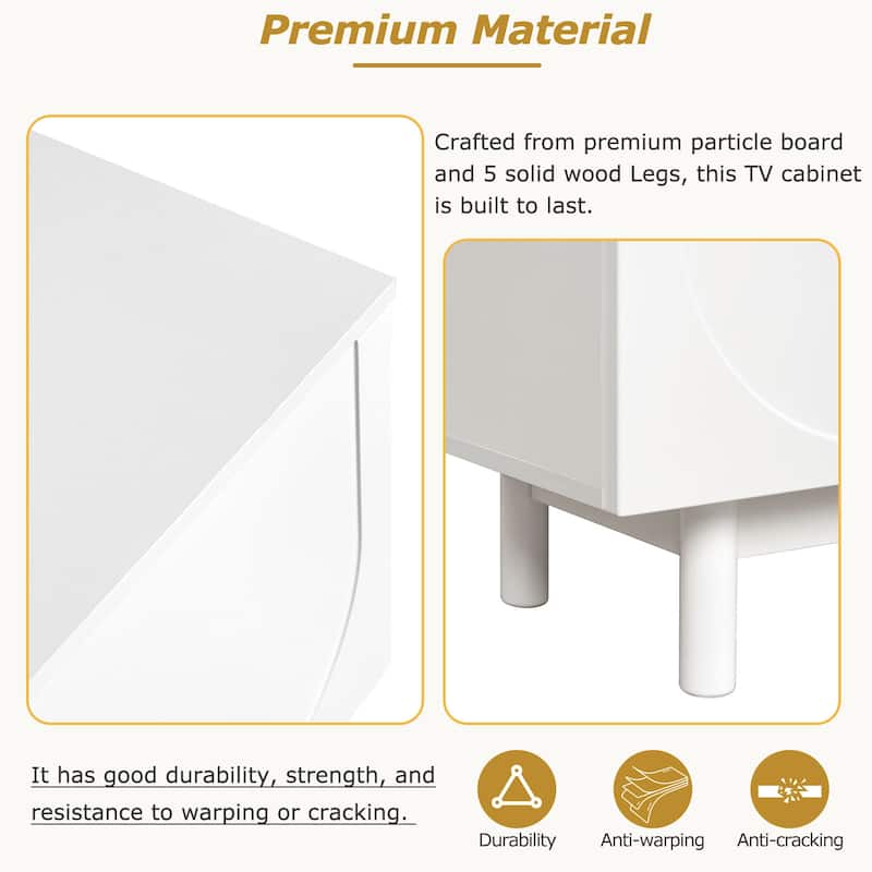 70" TV Stand with Wood Legs, Cabinets & Shelves for TVs Up to 78"