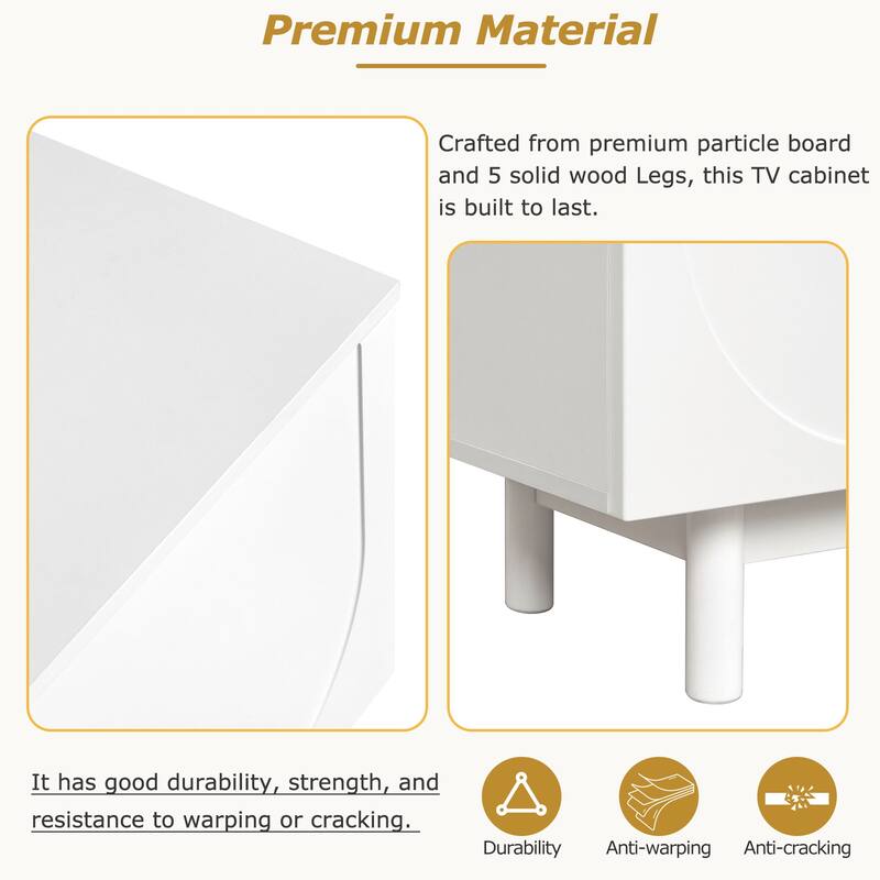 Modern Graceful TV Stand, Media Console, for TVs Up to 78'' with Adjustable Shelf, for Living Rooms, White