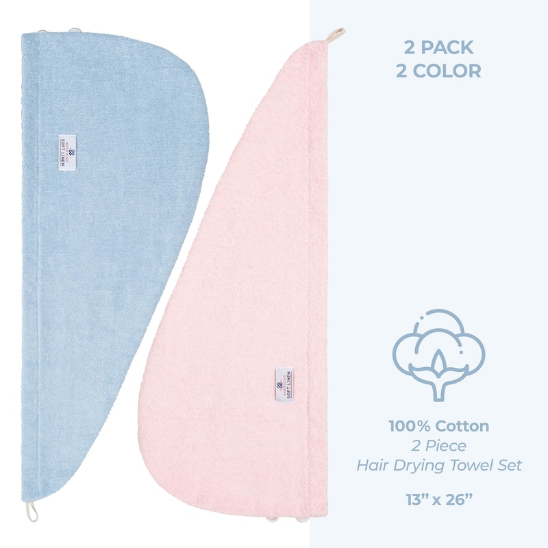 American Soft Linen 100% Cotton Hair Drying Towels for Women, Cotton Hair Turban Turkish Towel Wrap, Head Towel Cap for Hairs