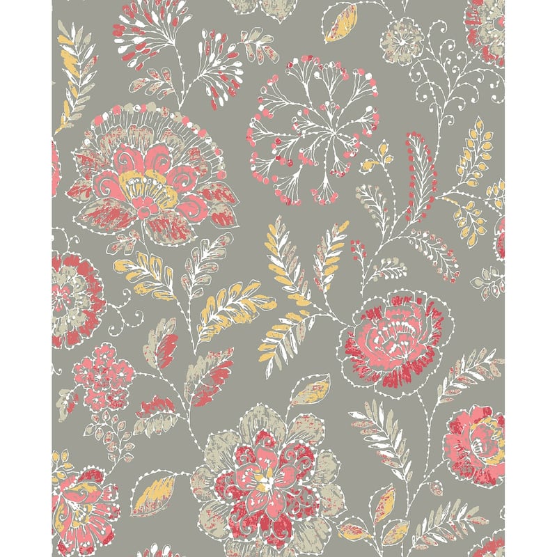 A-Street Prints Tropez Coral Jacobean Wallpaper