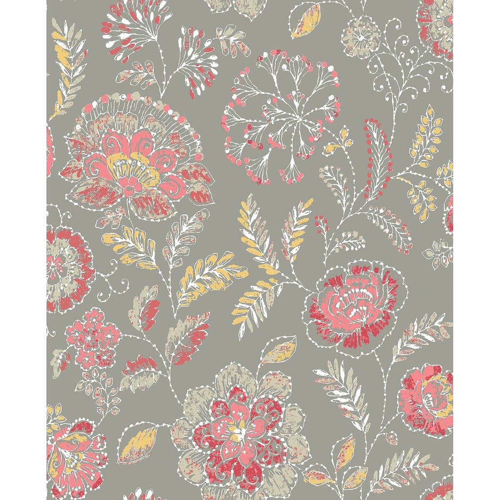 A-Street Prints Tropez Coral Jacobean Wallpaper