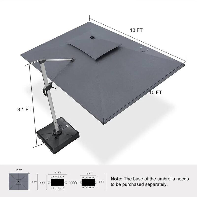 PURPLE LEAF 09x12/10x13 ft Rectangular Sunbrella Patio Cantilever Umbrella with Base