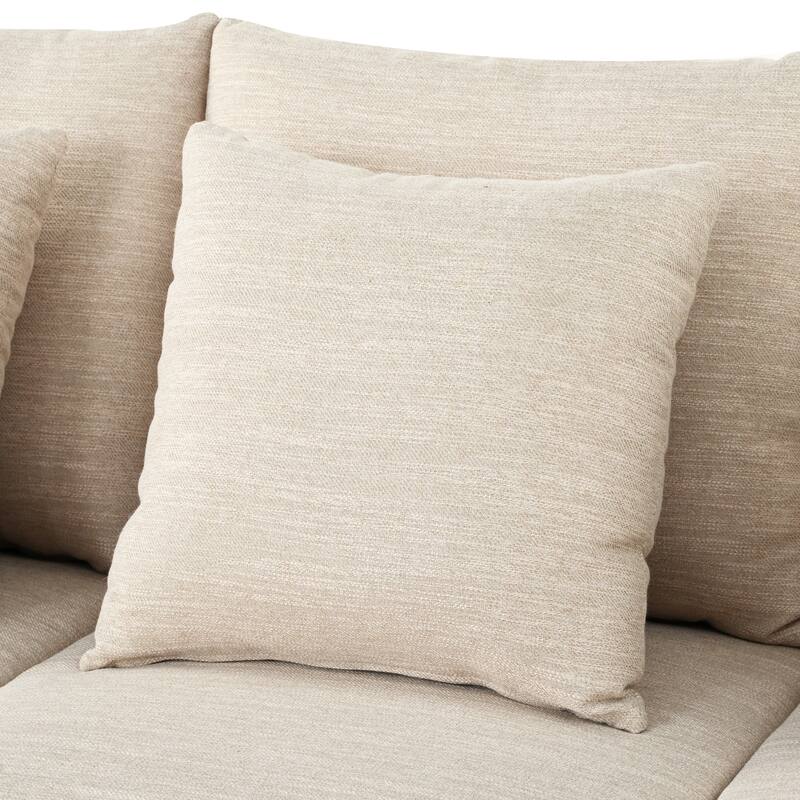 Beige Accent Sofa 3-Seater Sofa Couch with Wood Legs, Modern Settee Couch Upholstered Sofa for Living Room