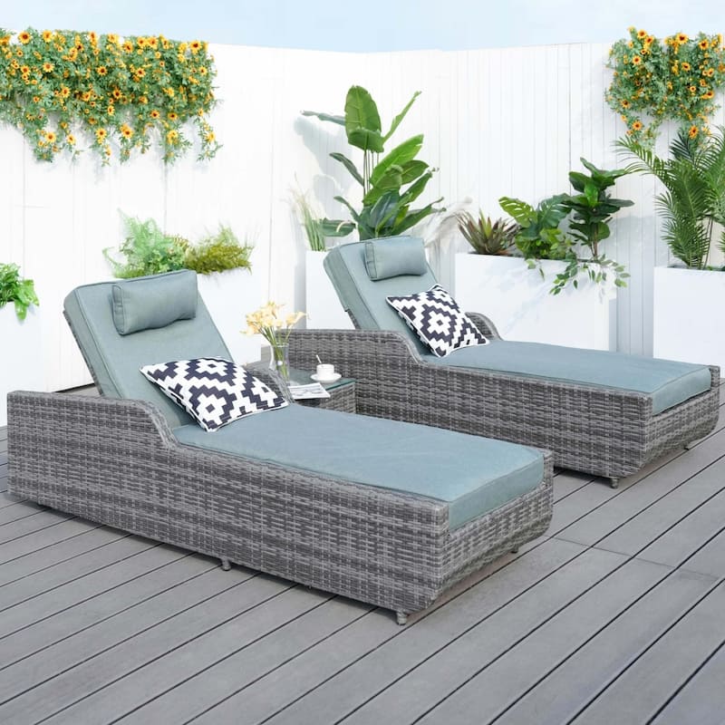 3-piece Patio Wicker Adjustable Chaise Lounge Set with Arms （Throw Pillow Not Include）