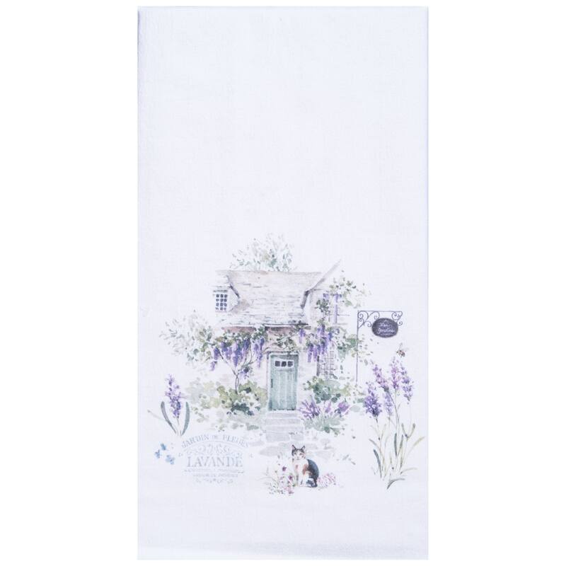 27" x 18" Lavender Cat Villa Jardin de Fleurs Kitchen and Bathroom Graphic Print Hand Towel - Purple