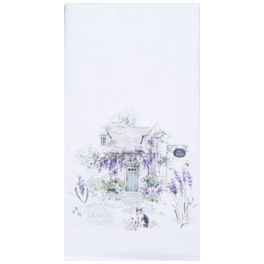 27" x 18" Lavender Cat Villa Jardin de Fleurs Kitchen and Bathroom Graphic Print Hand Towel - Purple