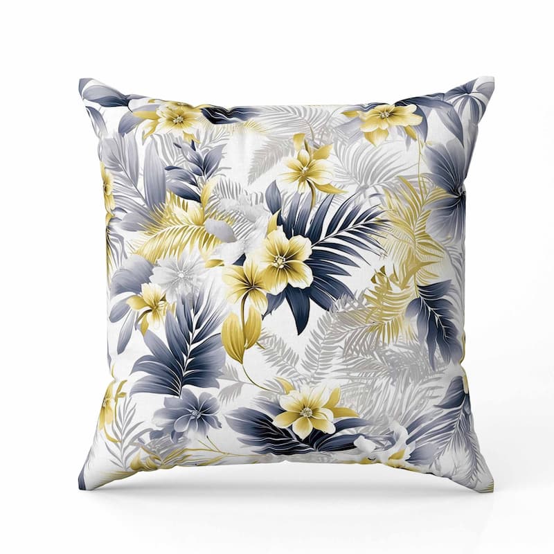Enchanted Tropics Indoor/Outdoor Reversible Throw Pillow Silver and Yellow