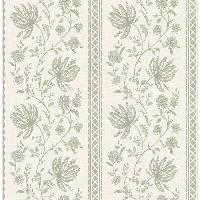 Edgemoor Sage Jacobean Stripe Wallpaper