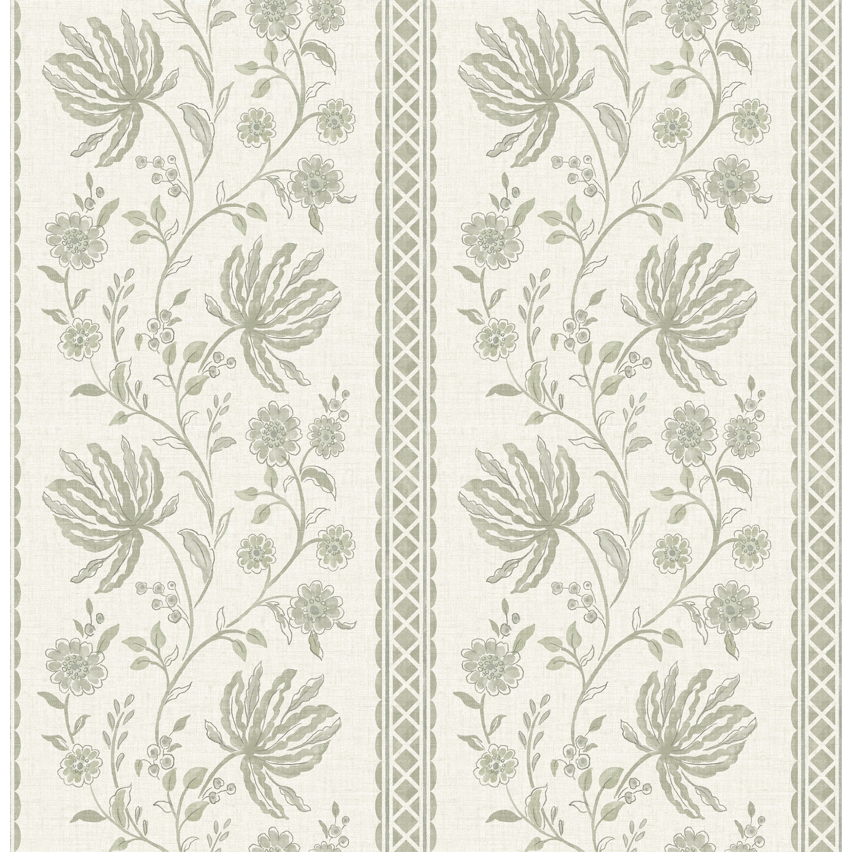 Edgemoor Sage Jacobean Stripe Wallpaper