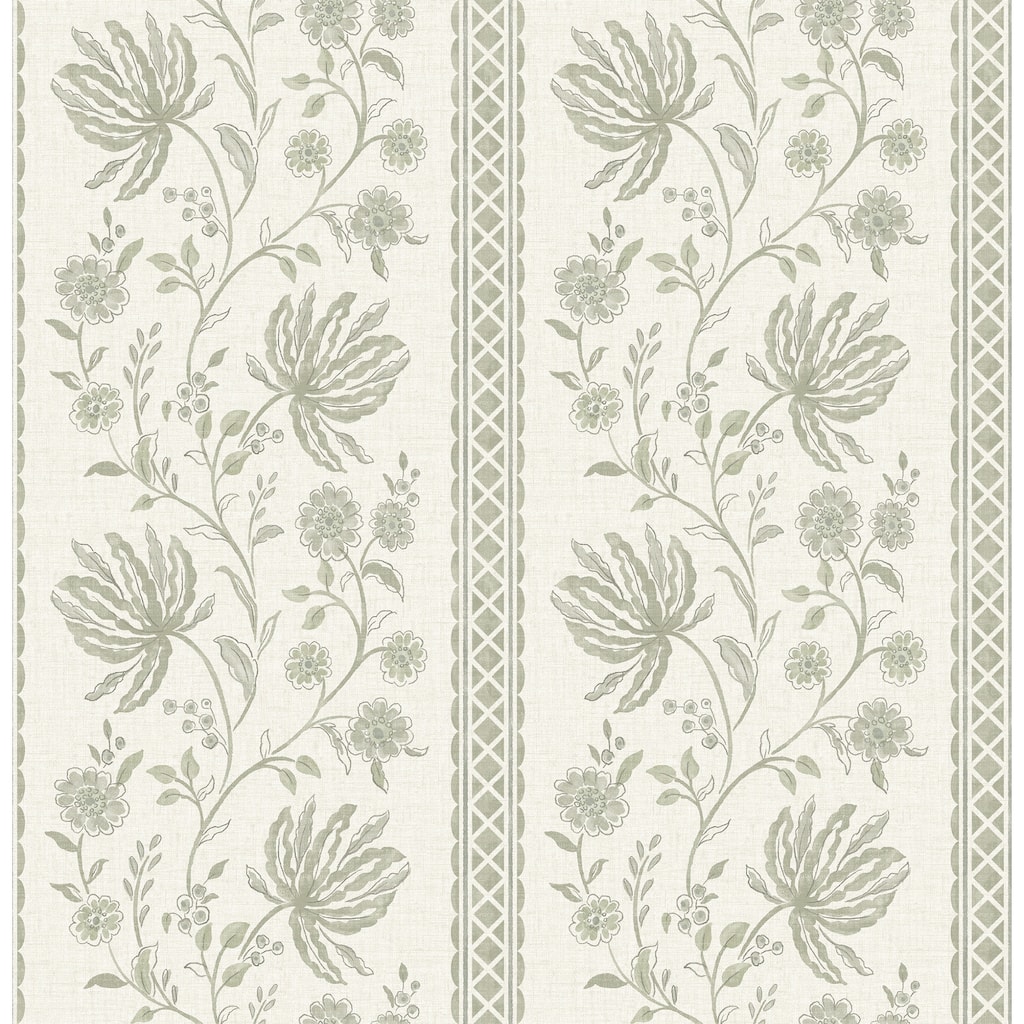Edgemoor Sage Jacobean Stripe Wallpaper